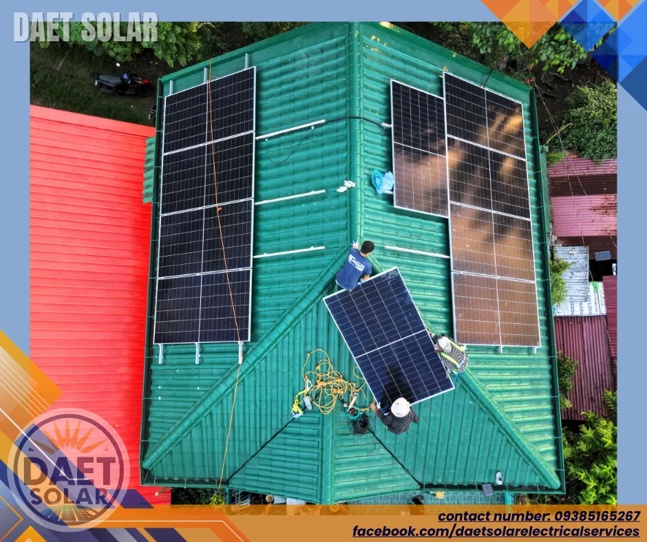 Aerial view of a completed rooftop solar installation in Alawihao, Daet
